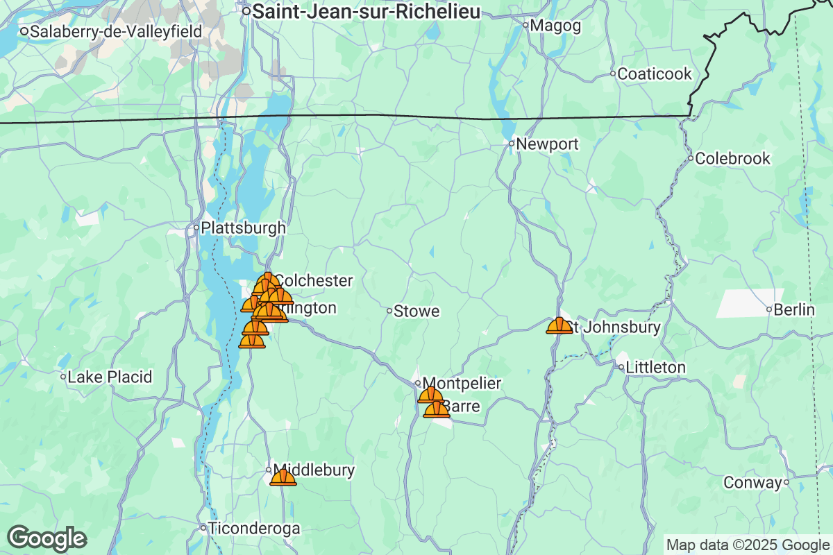 Map of Roofing Contractors in Vermont