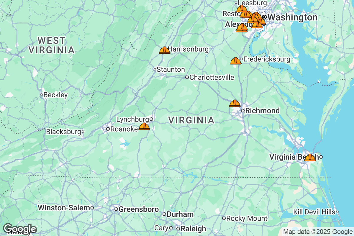 Map of Roofing Contractors in Virginia