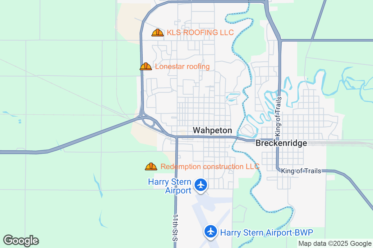 Map of Roofing Contractors in Wahpeton, North Dakota