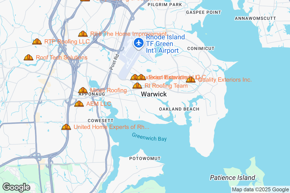 Map of Roofing Contractors in Warwick, Rhode Island
