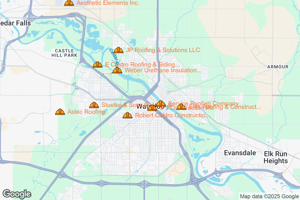 Map of Roofing Contractors in Waterloo, Iowa