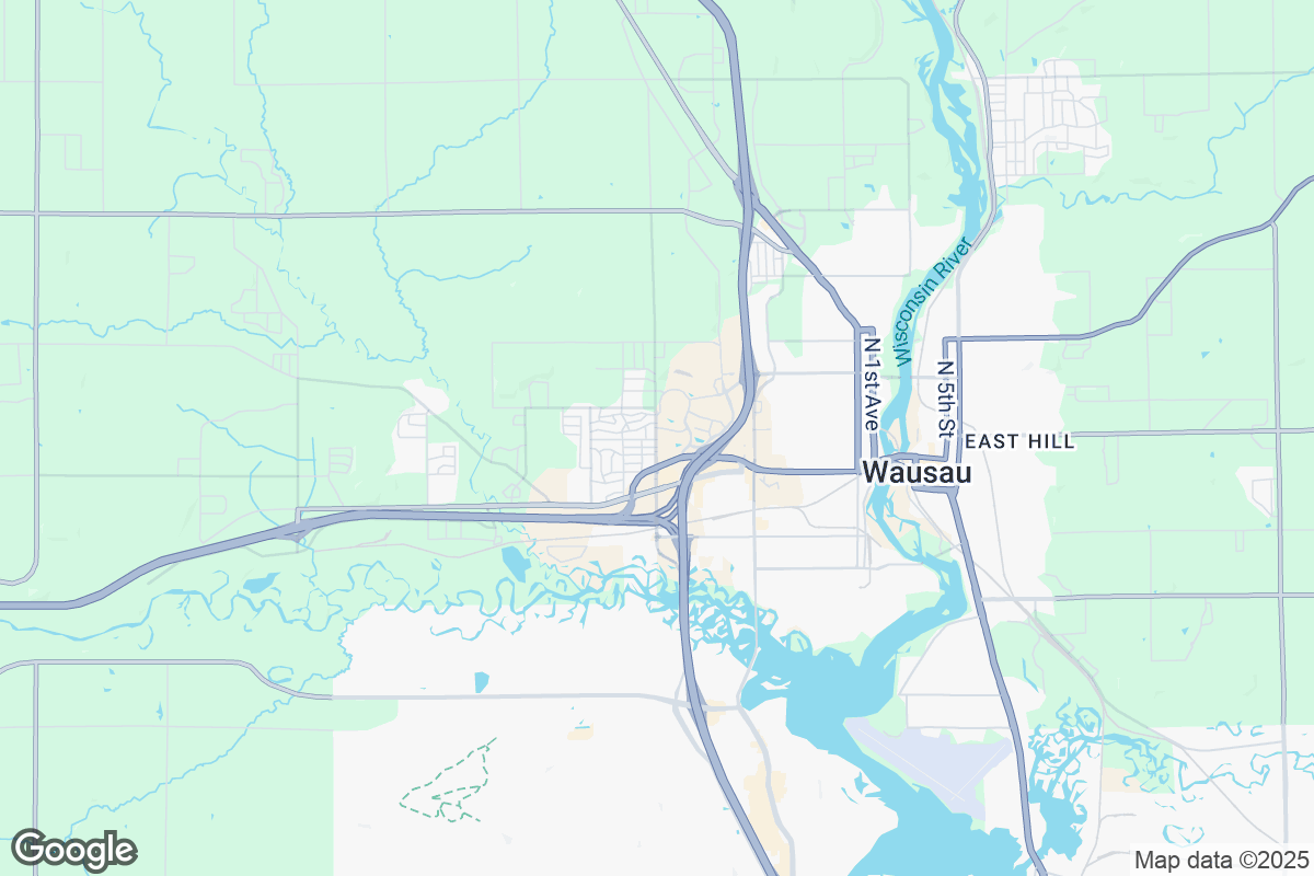 Map of Roofing Contractors in Wausau, Wisconsin