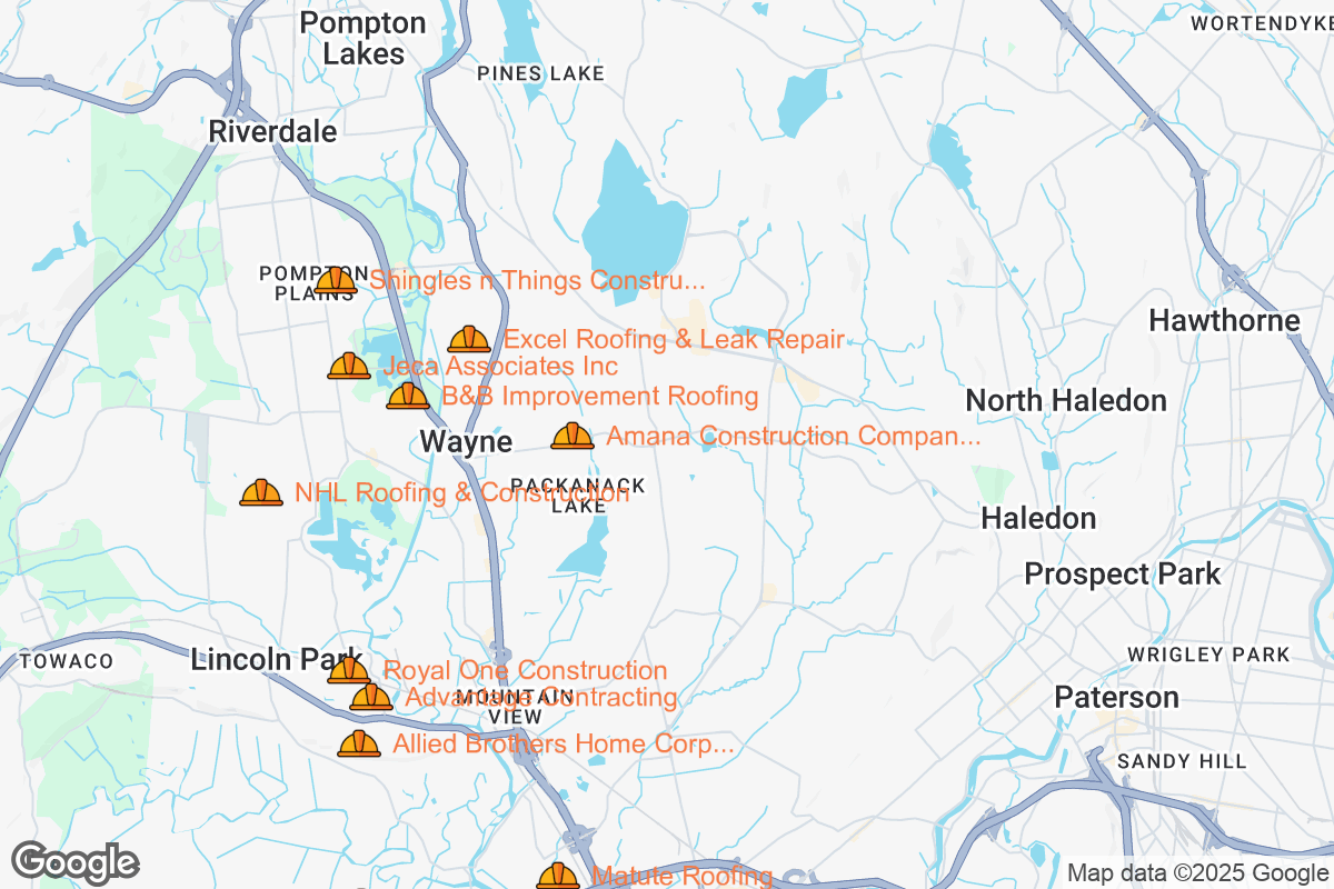 Map of Roofing Contractors in Wayne, New Jersey