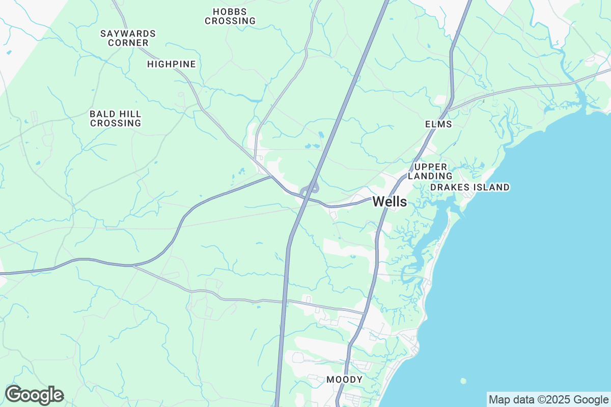 Map of Roofing Contractors in Wells, Maine