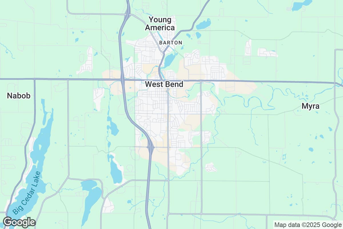 Map of Roofing Contractors in West Bend, Wisconsin