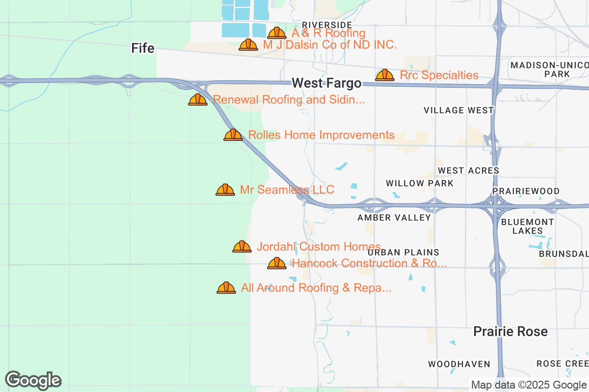 Map of Roofing Contractors in West Fargo, North Dakota