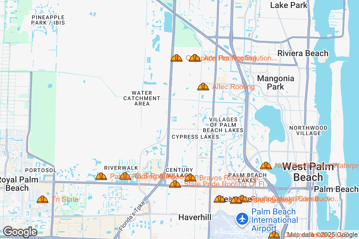 Map of Roofing Contractors in West Palm Beach, Florida