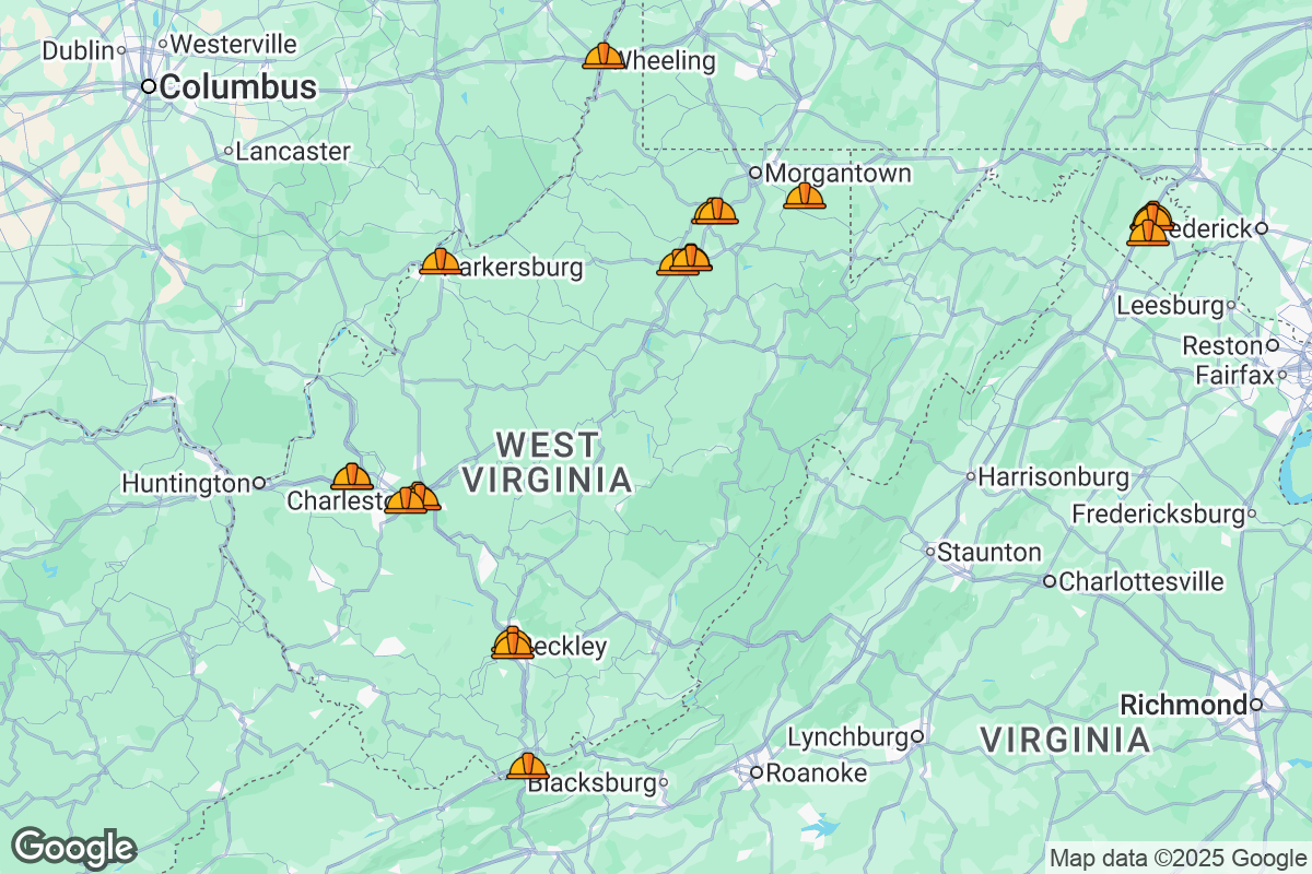 Map of Roofing Contractors in West Virginia