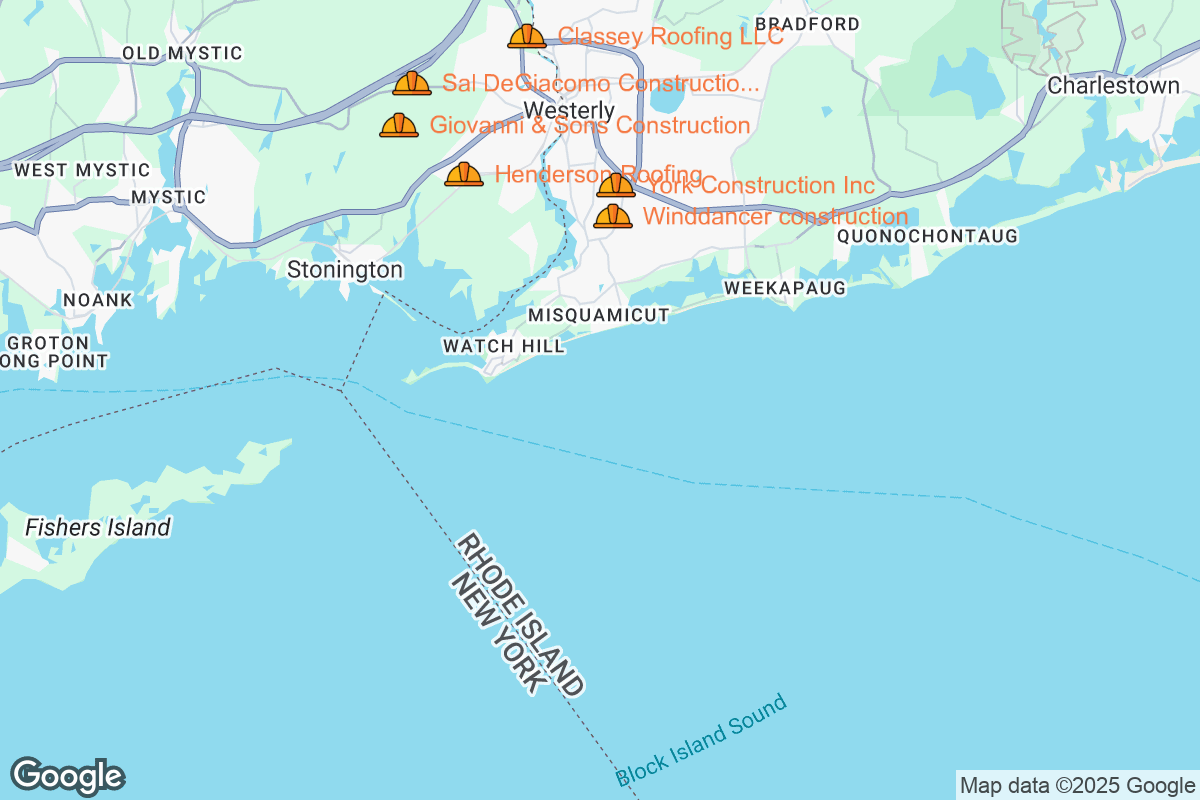 Map of Roofing Contractors in Westerly, Rhode Island
