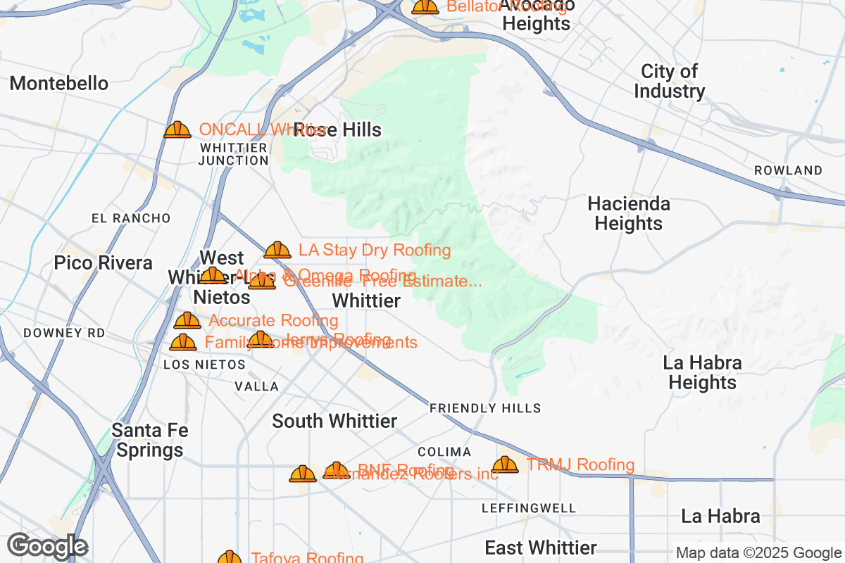 Map of Roofing Contractors in Whittier, California