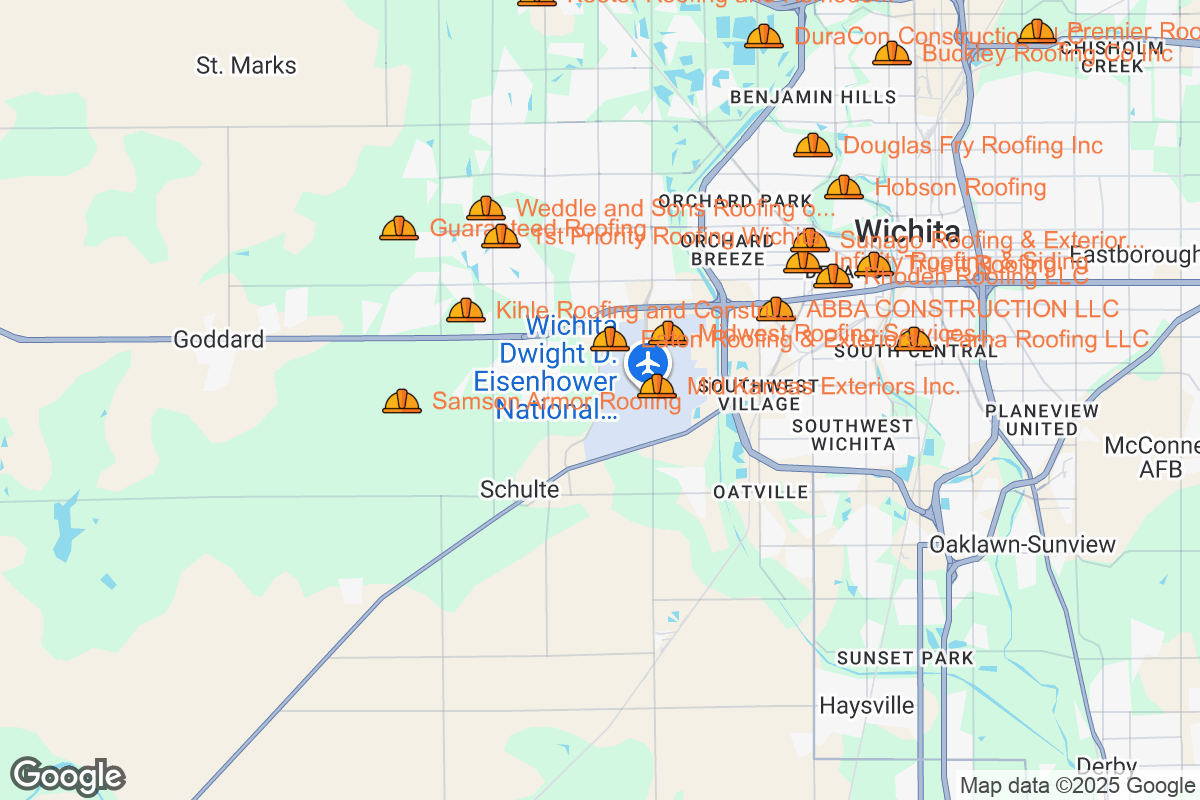 Map of Roofing Contractors in Wichita, Kansas