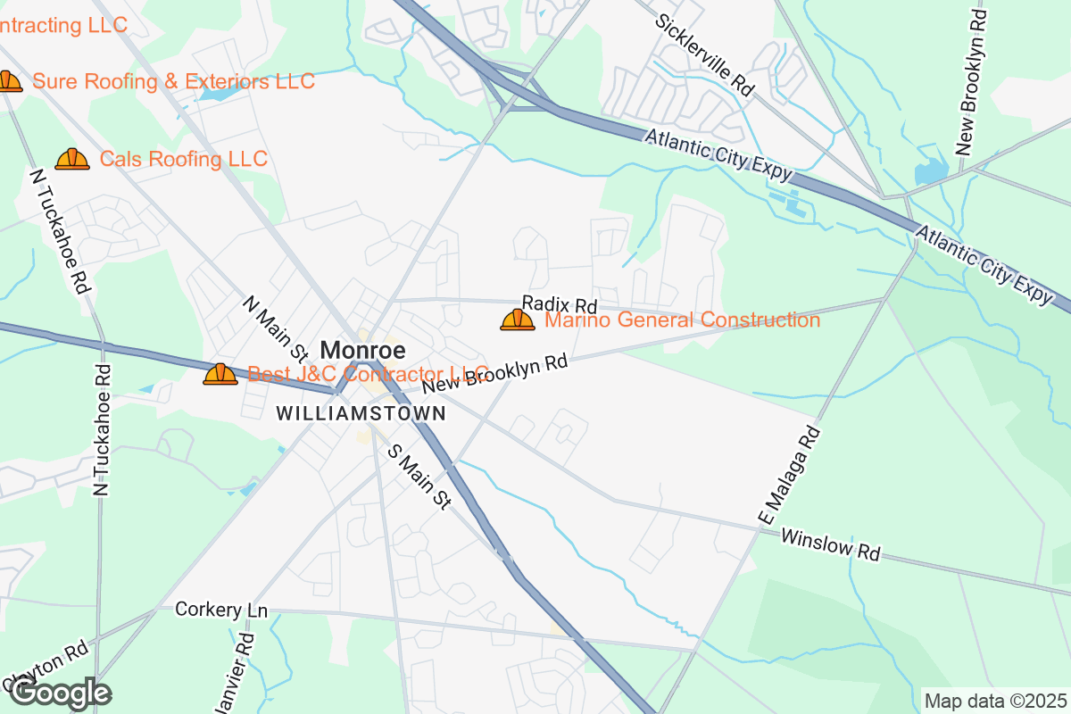 Map of Roofing Contractors in Williamstown, New Jersey