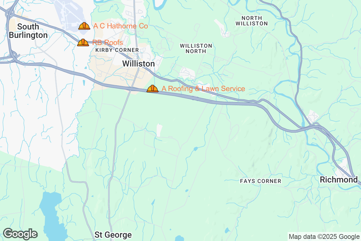 Map of Roofing Contractors in Williston, Vermont