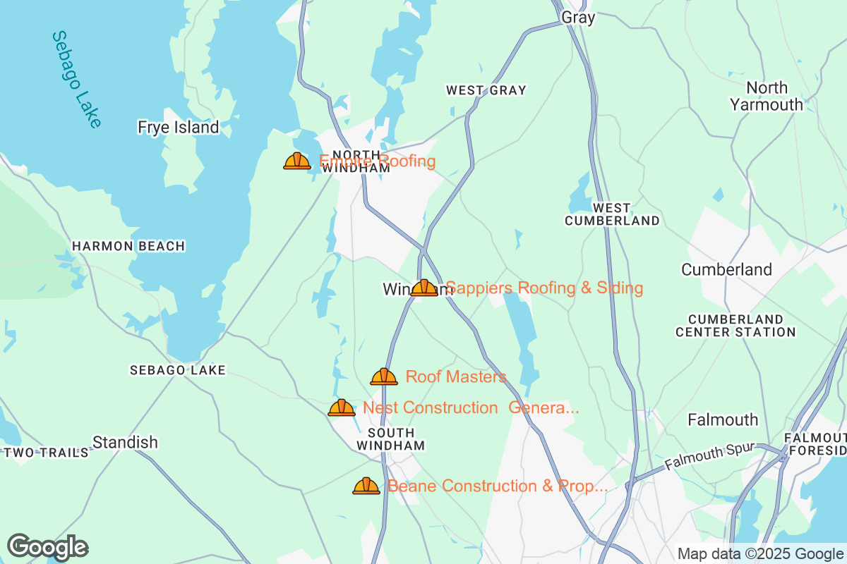 Map of Roofing Contractors in Windham, Maine