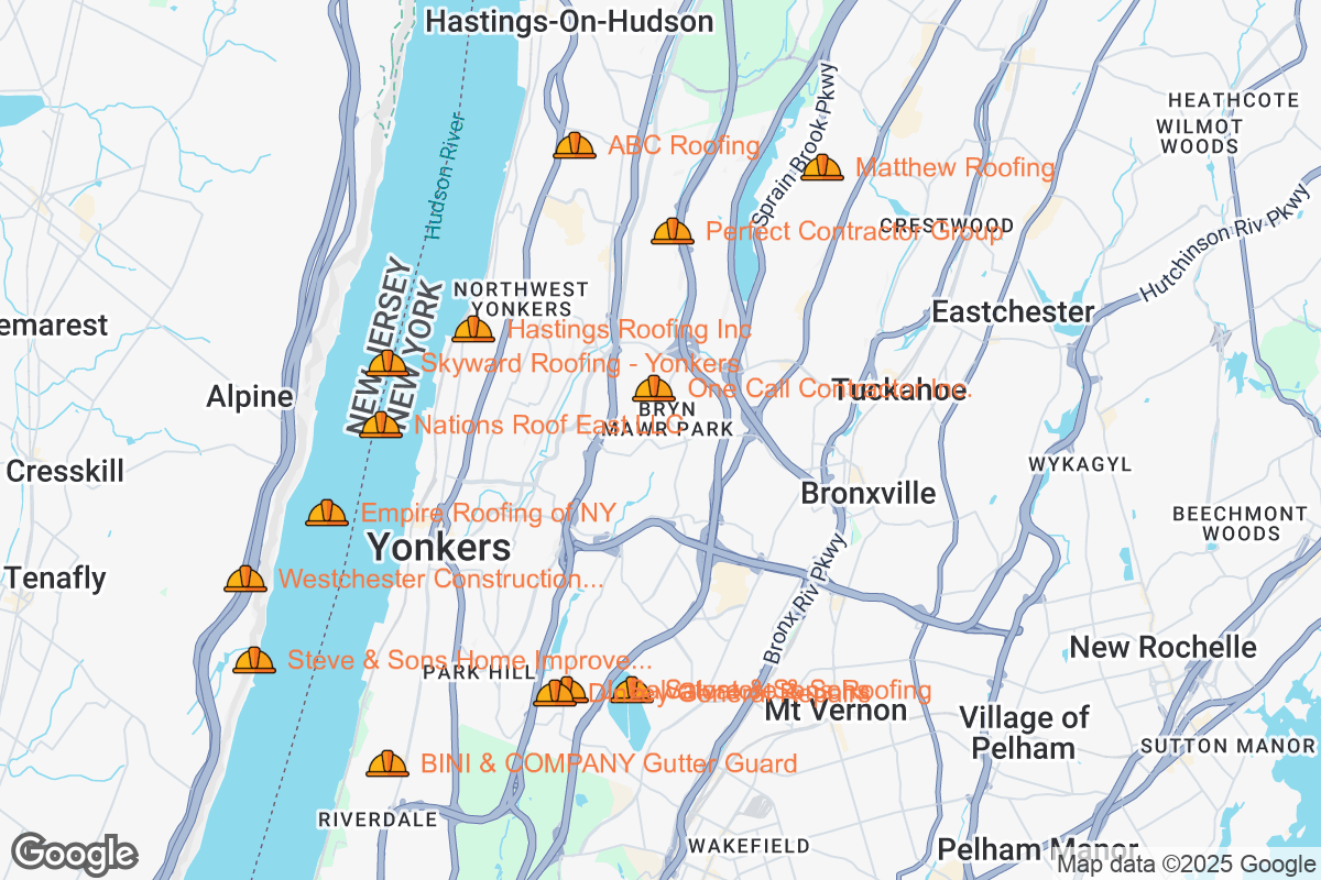 Map of Roofing Contractors in Yonkers, New York