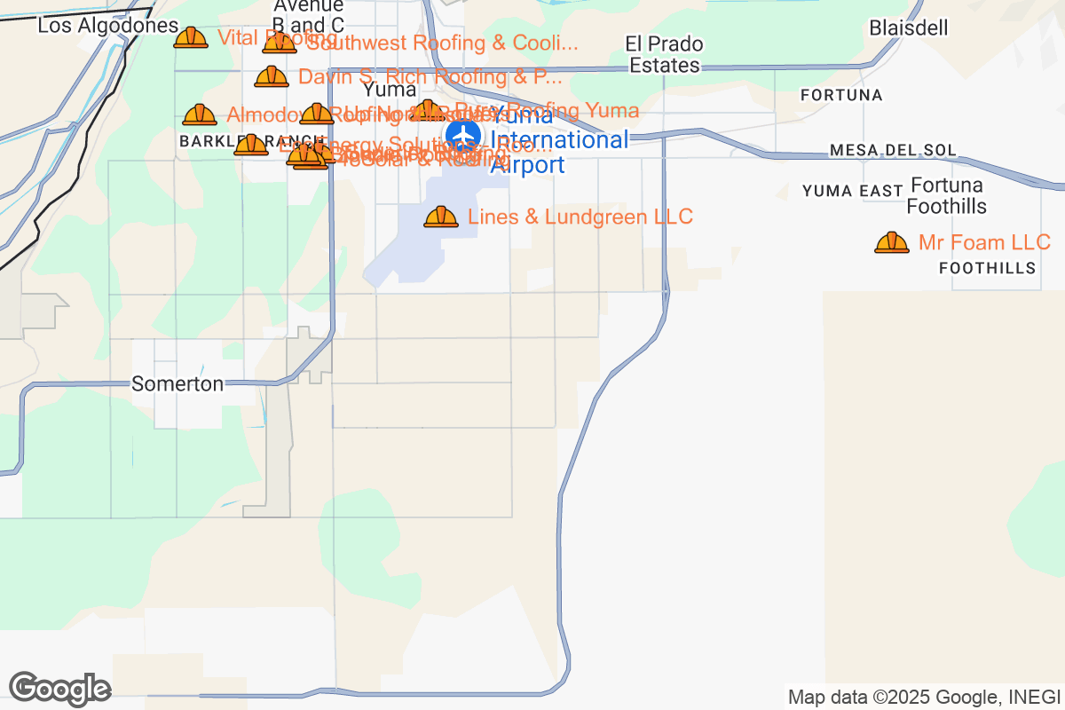 Map of Roofing Contractors in Yuma, Arizona